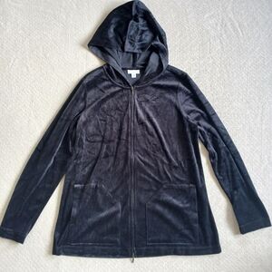 j.jill ♡ velvet full zip hooded sweatshirt black medium